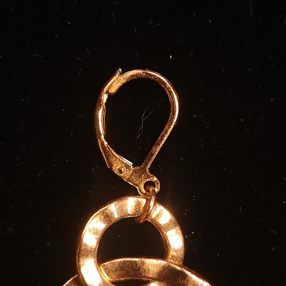 Rose Gold Tone Hammered Dangle Hoop Earrings Pierced Leverback Garold C Miller - Picture 3 of 4